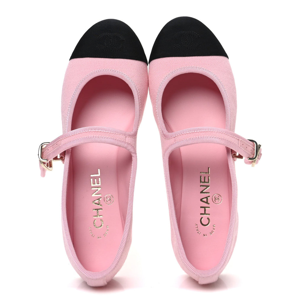 Fabric Grosgrain Mary Jane Flats 38 Light Pink Black