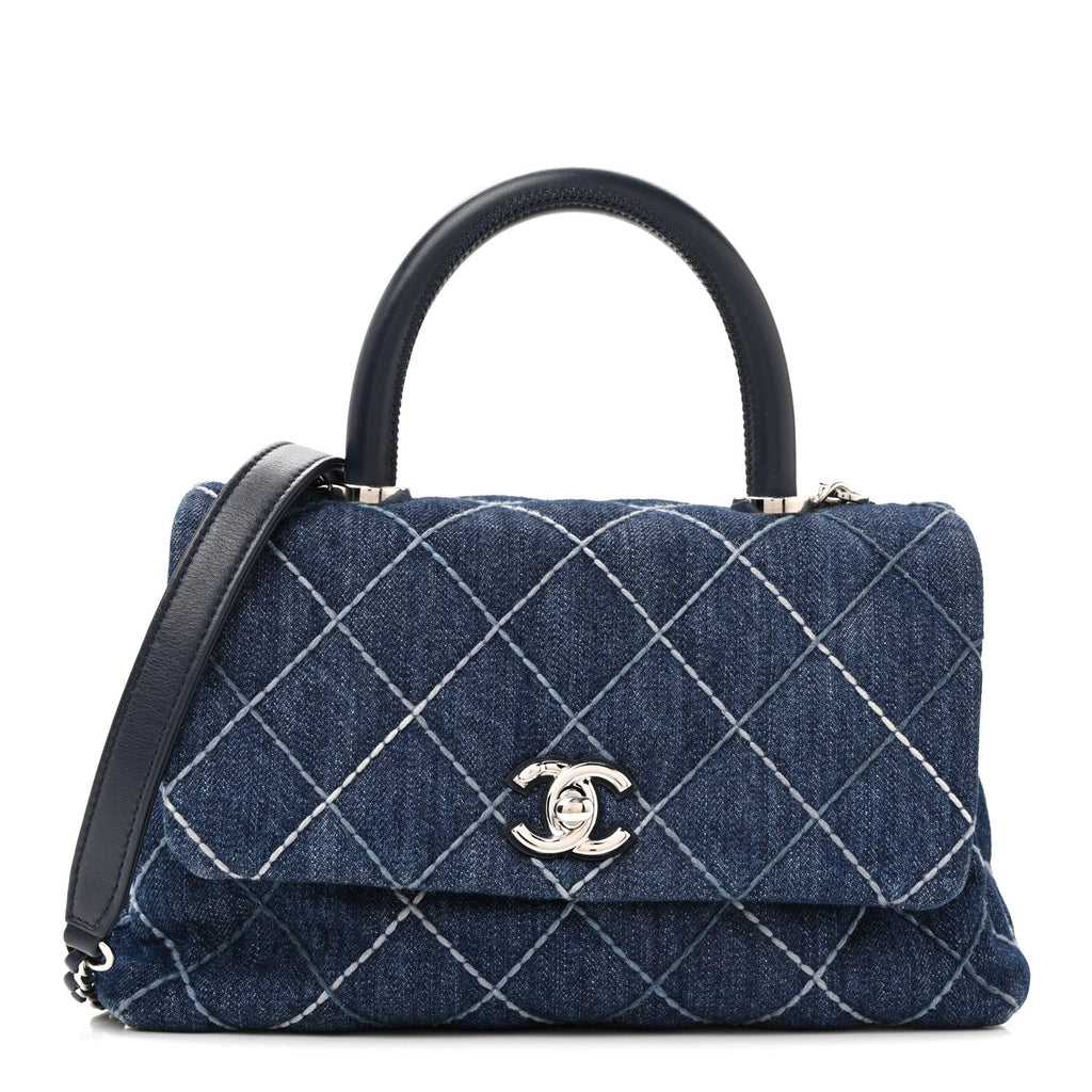 Chanel Denim Quilted Mini Coco Handle Flap Blue