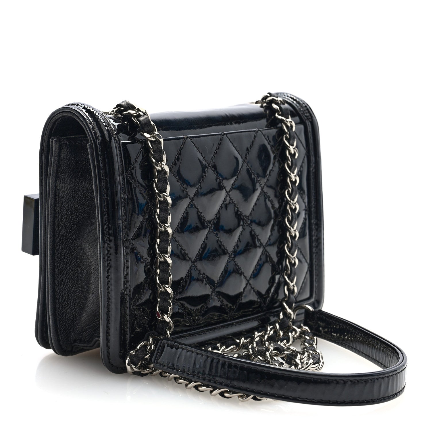 Chanel Plexiglass Patent Baguette Crystal Mini Boy Brick Flap Black