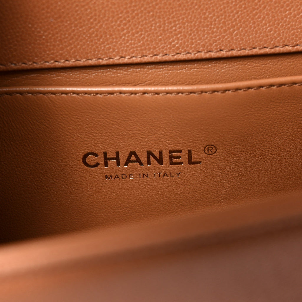 Chanel Caviar Chevron Quilted Medium Boy Flap Brown