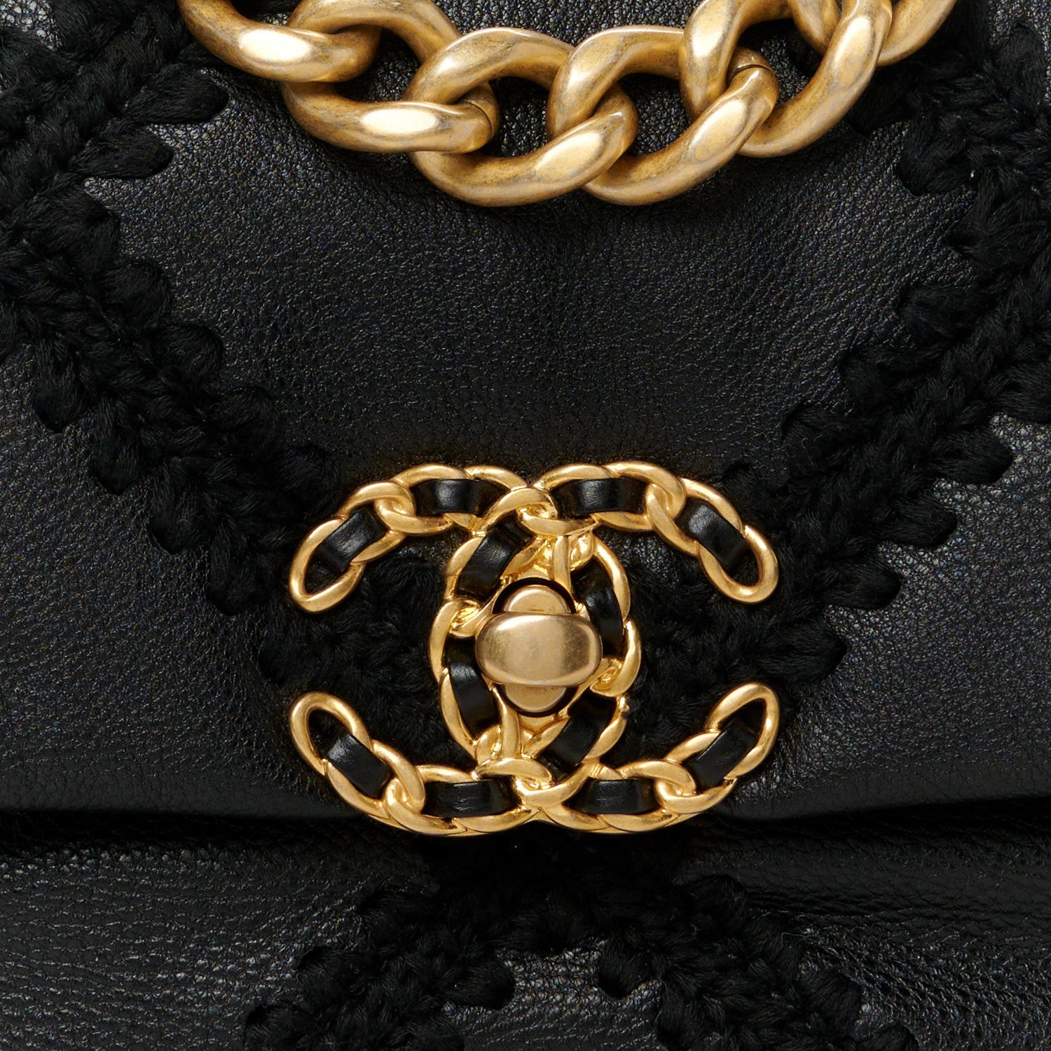 Chanel Calfskin Crochet Medium Chanel 19 Flap Black