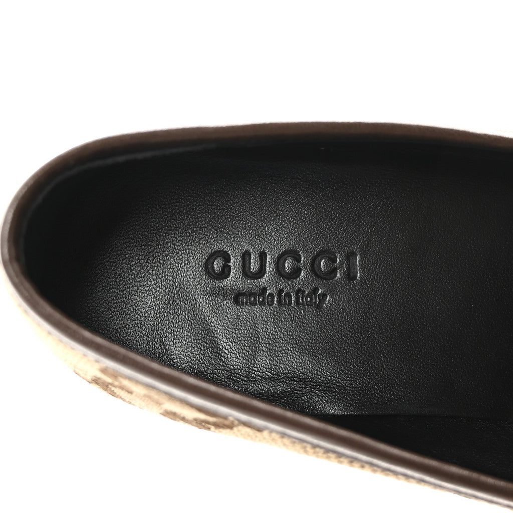 Gucci Monogram Jumbo GG Malaga Kid Horsebit Womens Jordaan Loafers 36.5 Camel Ebony New Acero Beige