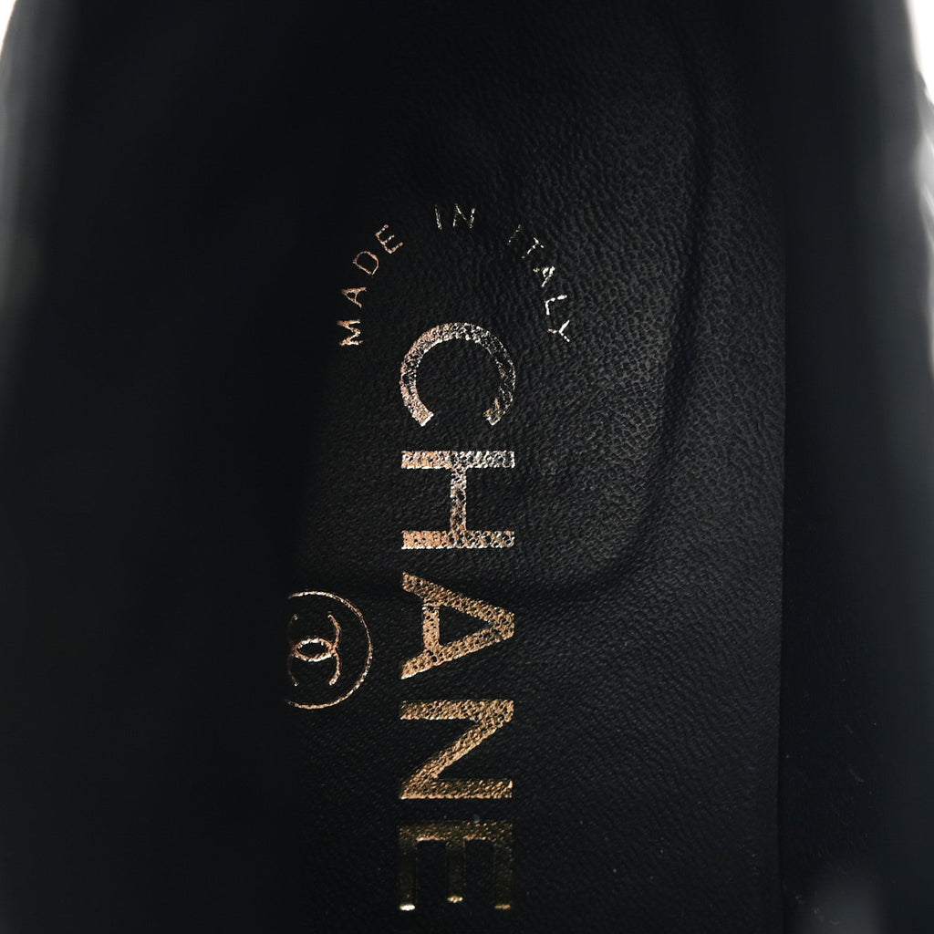 Chanel Shiny Calfskin Quilted Lace Up Combat Boots 36 Black