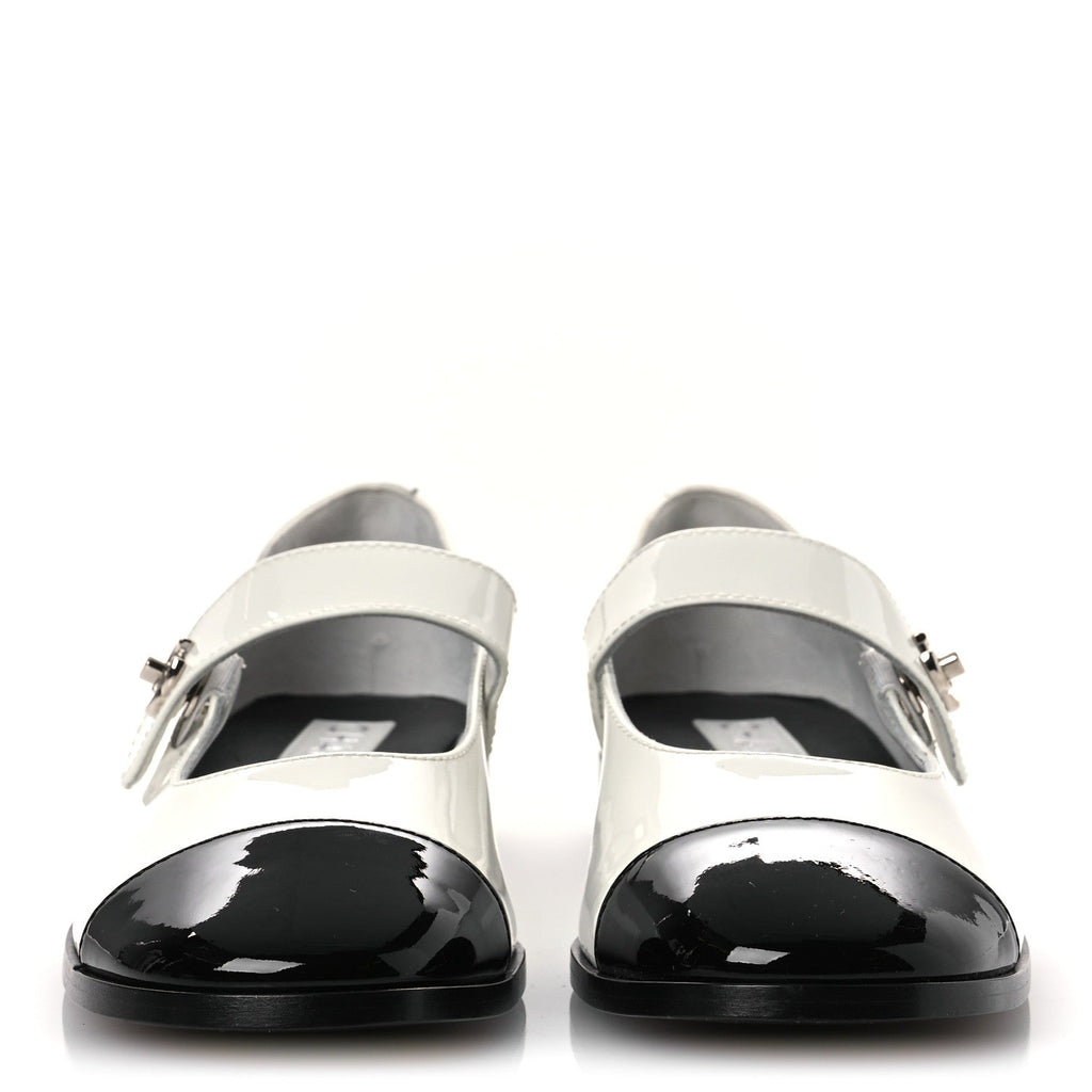 Patent Calfskin Mary Janes Flats 39 White Black