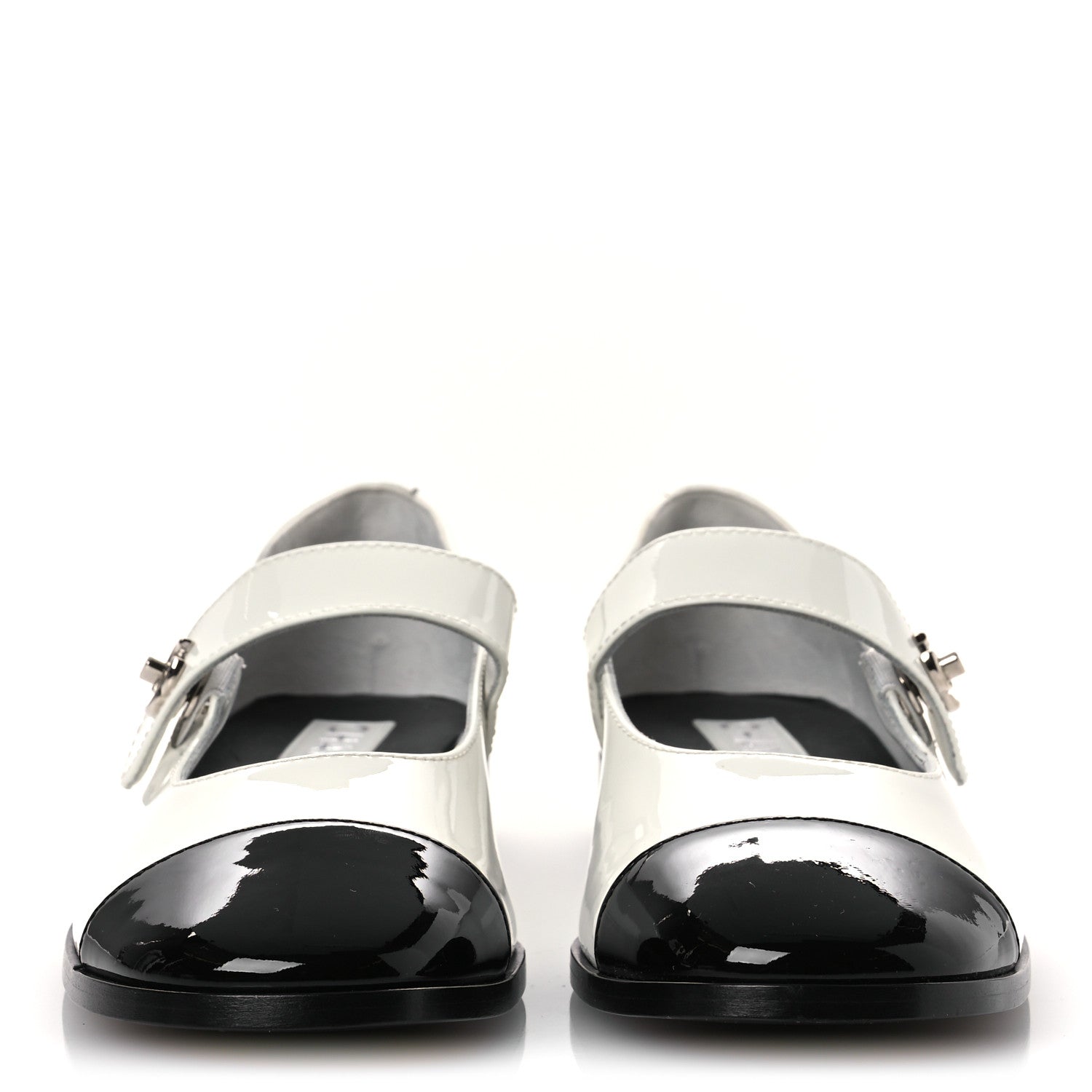 Patent Calfskin Mary Janes Flats 39 White Black