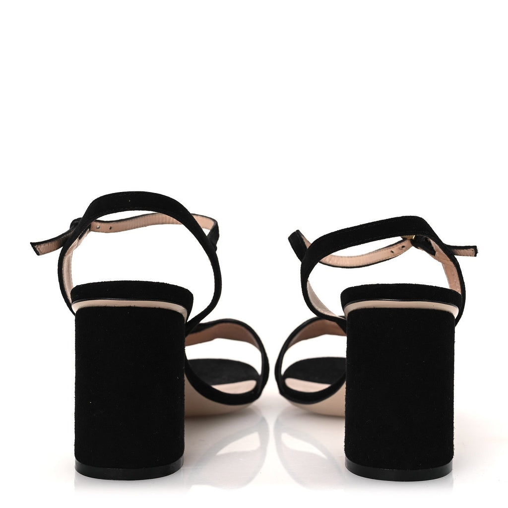 Gucci Kid Scamosciato GG Marmont Ankle Wrap 75mm Sandals 37 Black