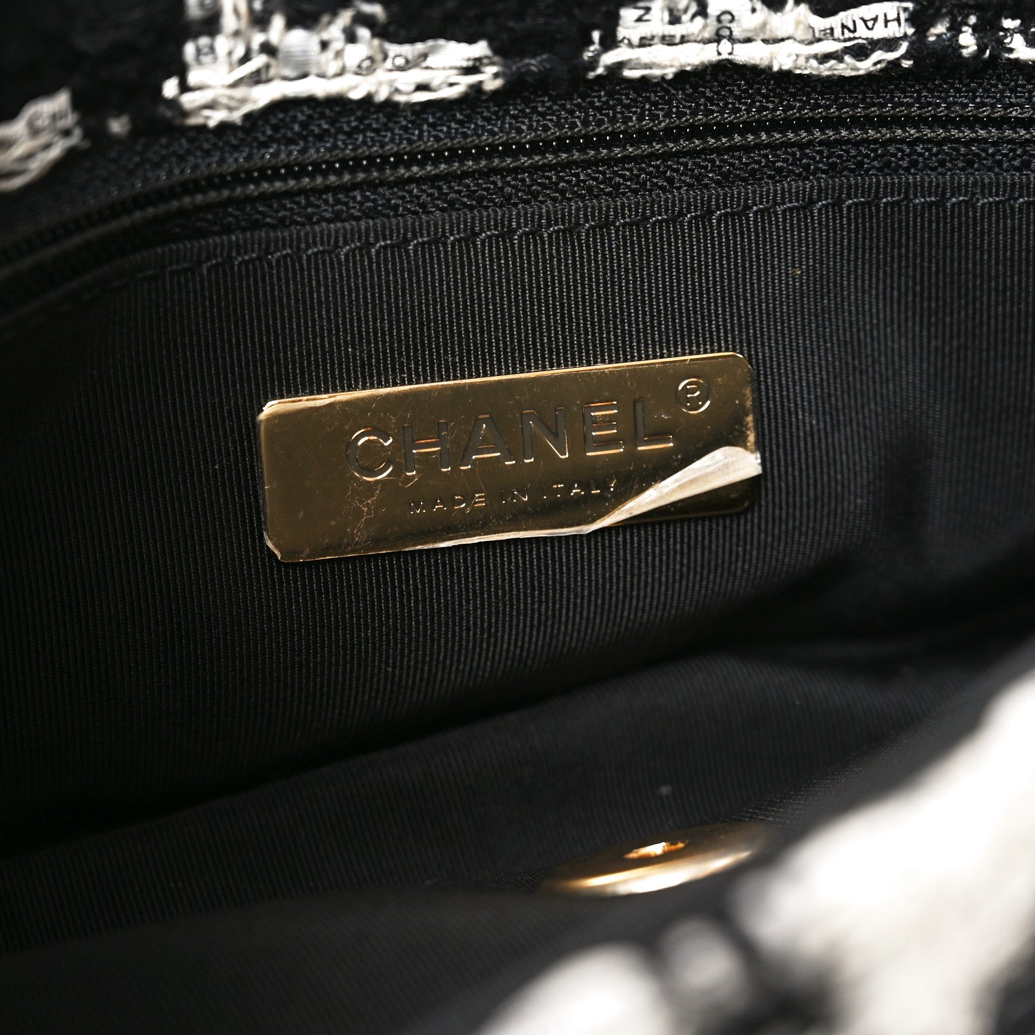 Chanel Tweed Quilted Large Chanel 19 Flap Black Ecru White