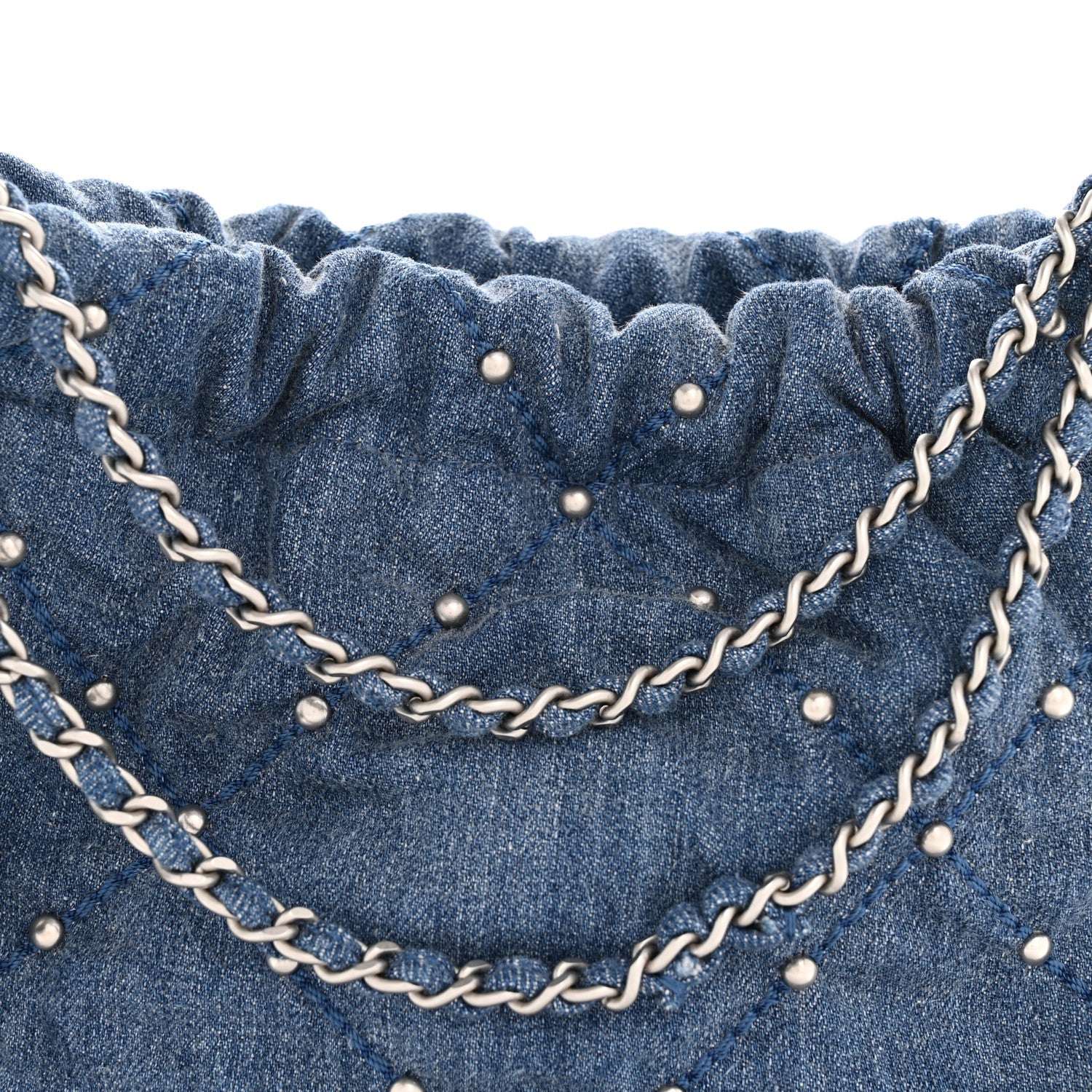 Chanel Washed Denim Quilted Studded Mini Chanel 22 Blue