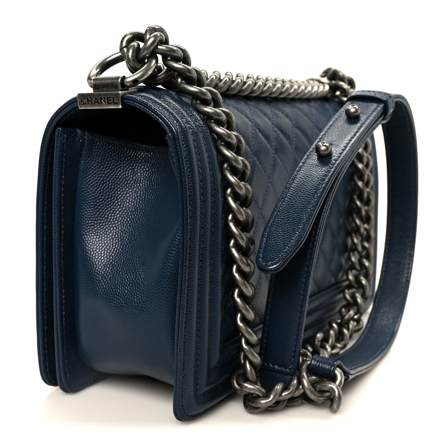Chanel Caviar Quilted Medium Boy Flap Dark Navy Blue