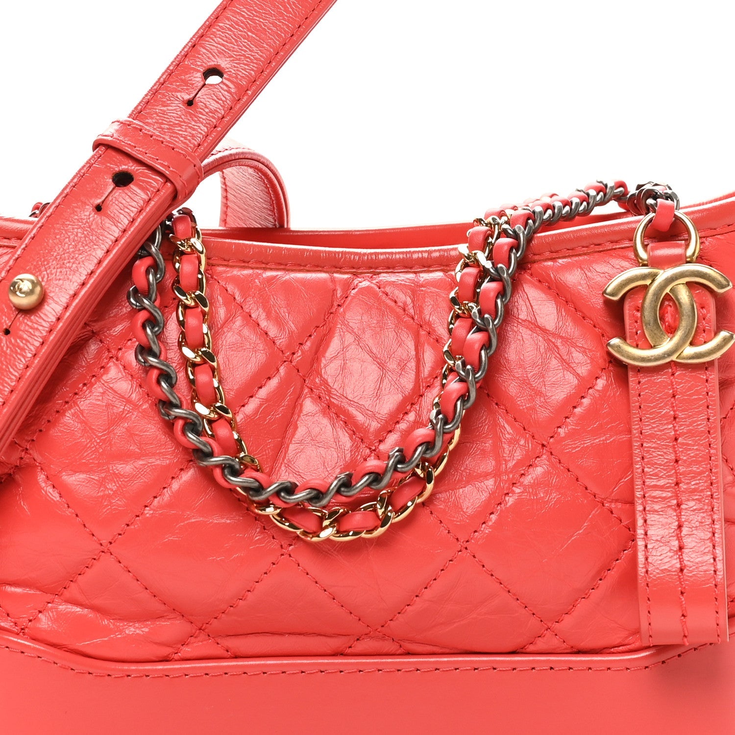 Chanel Aged Calfskin Quilted Small Gabrielle Hobo Coral