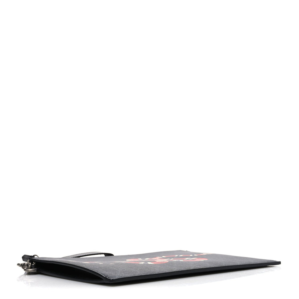 Gucci GG Supreme Monogram Kingsnake Zip Wristlet Pouch Black Grey