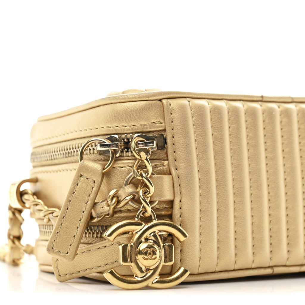 Chanel Metallic Lambskin Mini Coco Boy Camera Case Gold