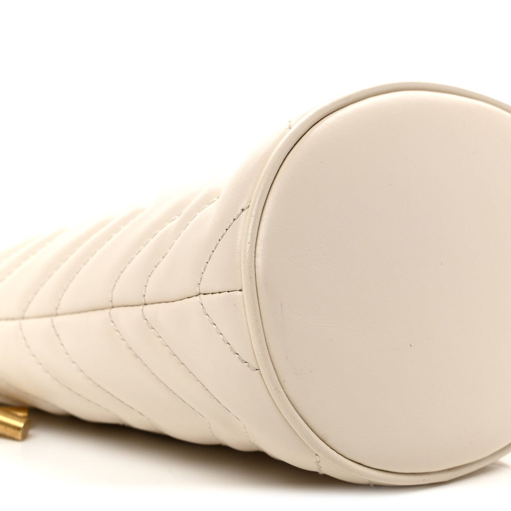 Gucci Calfskin Matelasse Mini GG Marmont 2.0 Bucket Bag White