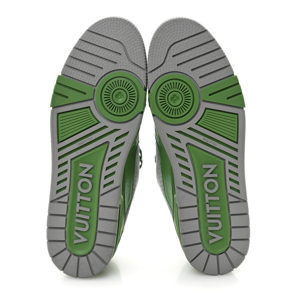 Louis Vuitton Calfskin Epi Mens LV Trainer Sneakers 11 Green Grey