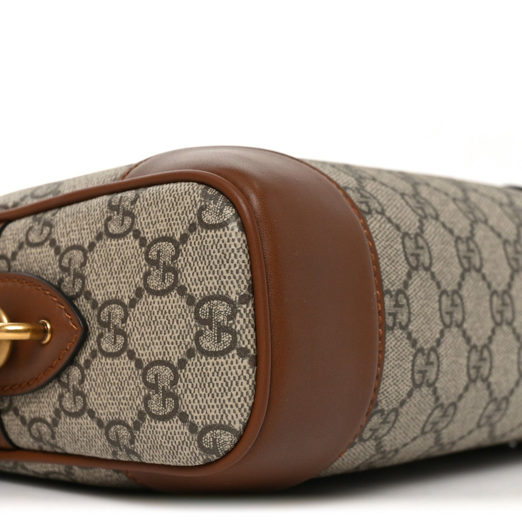 Gucci GG Supreme Monogram Textured Calfskin Emblem Small Crossbody Beige Ebony Old Sundial