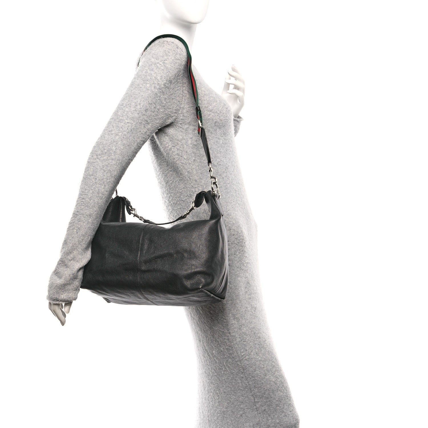 Gucci Grained Calfskin Medium Brea Crossbody Bag Black