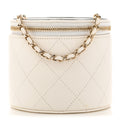 Chanel Lambskin Quilted Round Small Vanity Case With Chain White Black