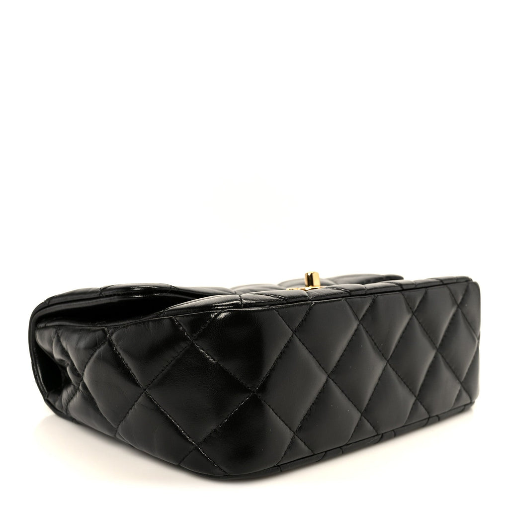 Chanel Shiny Lambskin Quilted Golden Links Top Handle Flap Black
