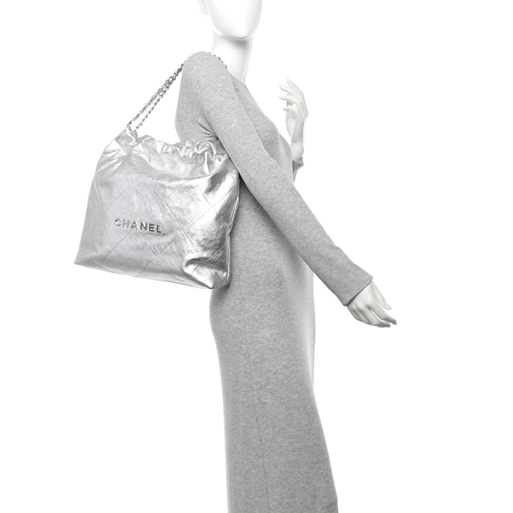 Chanel Metallic Calfskin Quilted Chanel 22 Silver