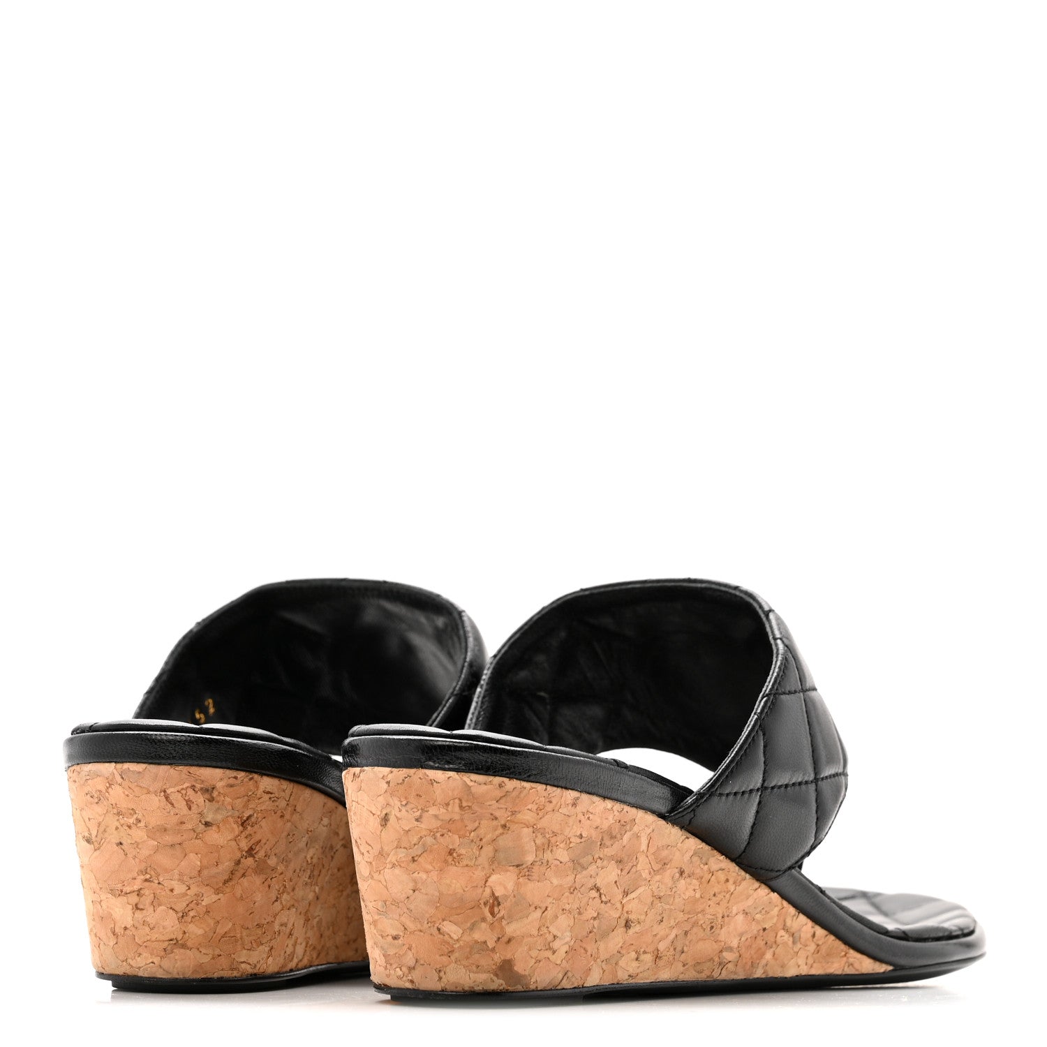 Chanel Shiny Goatskin Cork CC Wedge Sandals 37.5 Black