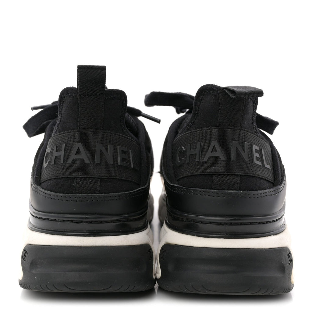 Chanel Velvet Calfskin Mixed Fibers CC Sneakers 40 Black