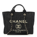 Chanel Denim Small Deauville Tote Dark Blue White
