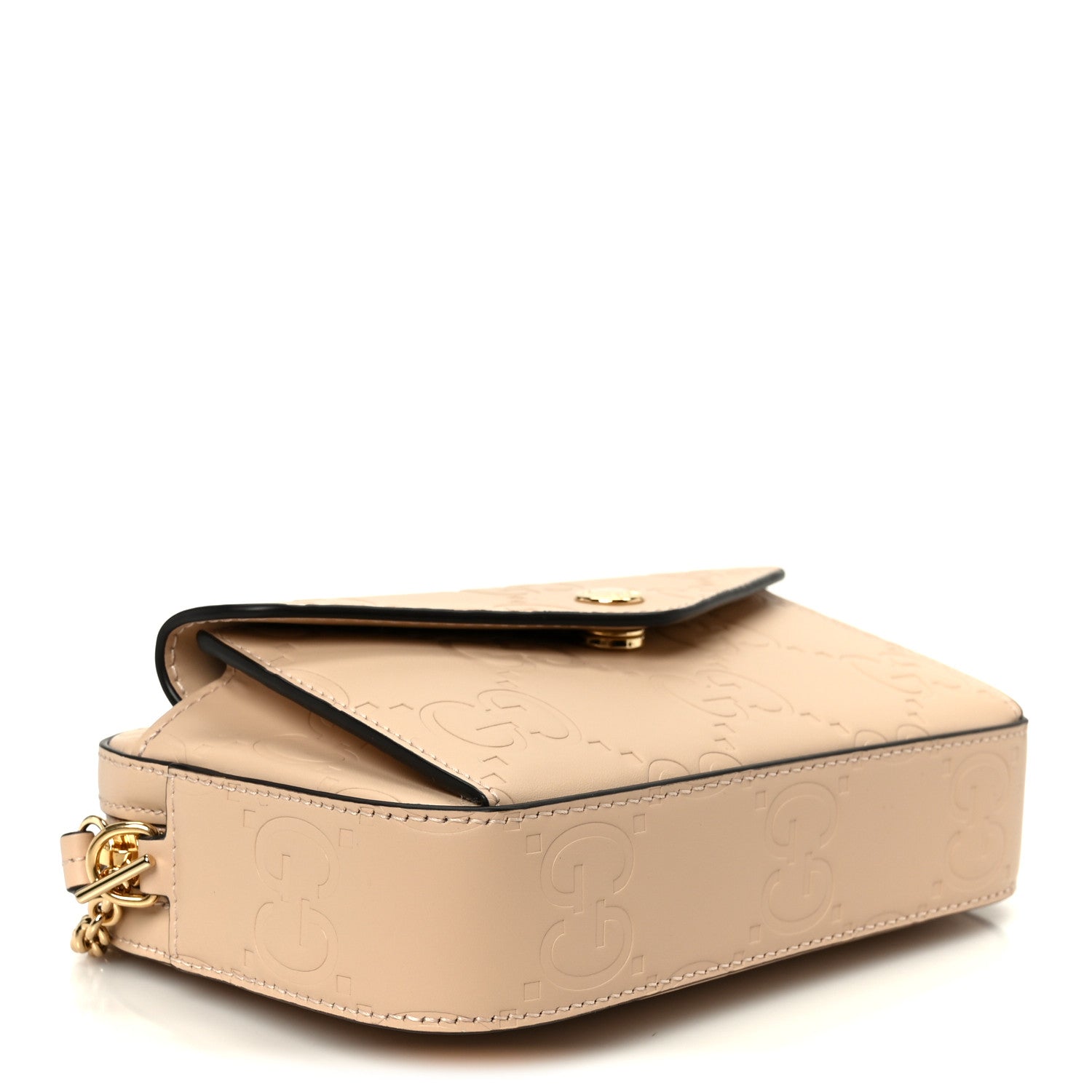 Gucci Calfskin GG Super Mini Debossed Chain Wallet Light Beige