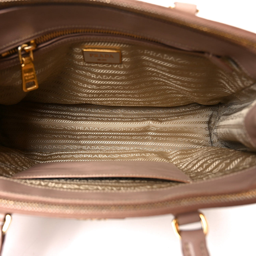 Prada Saffiano Small Galleria Double Zip Tote Cammeo