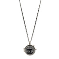 Resin Crystal Lambskin Ball Mirror Necklace Black Silver