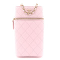 Caviar Quilted Phone Holder With Chain Light Pink