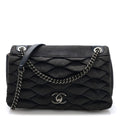 Chanel Denim Pleated Denim Turtle Flap Dark Blue