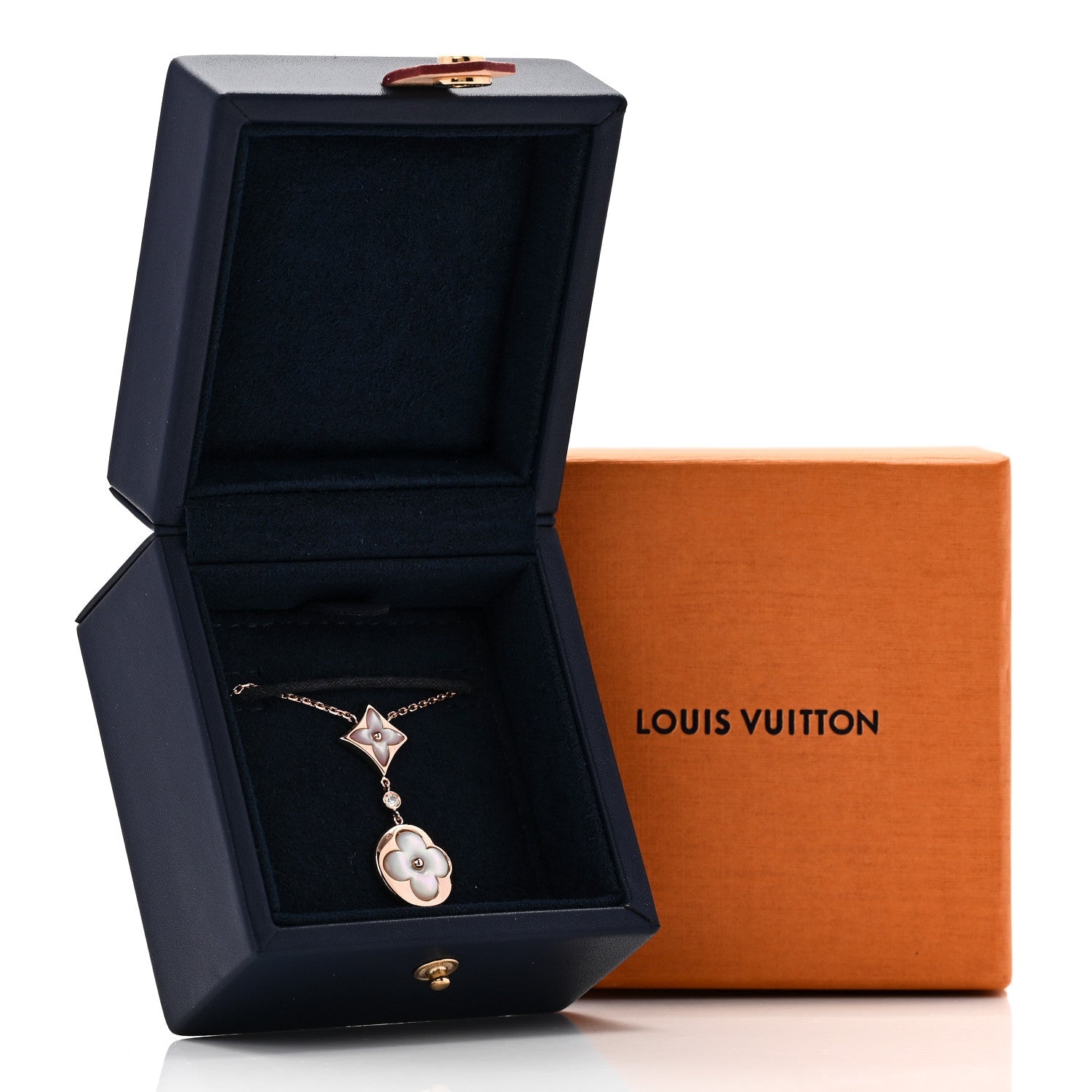 Louis Vuitton 18K Pink Gold Diamond Mother of Pearl Color Blossom Drop Pendant Necklace