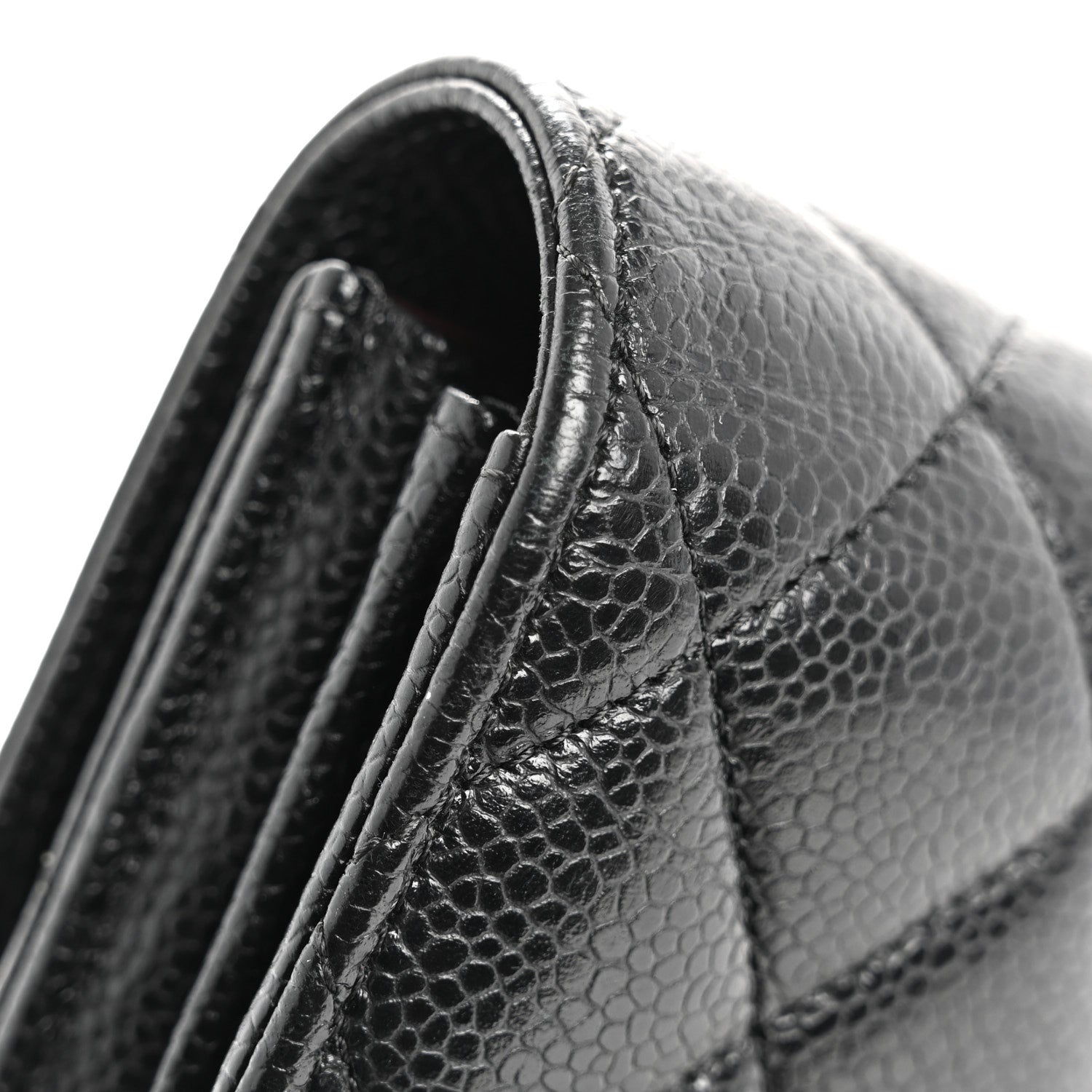 Caviar Quilted Large Gusset Flap Wallet Black
