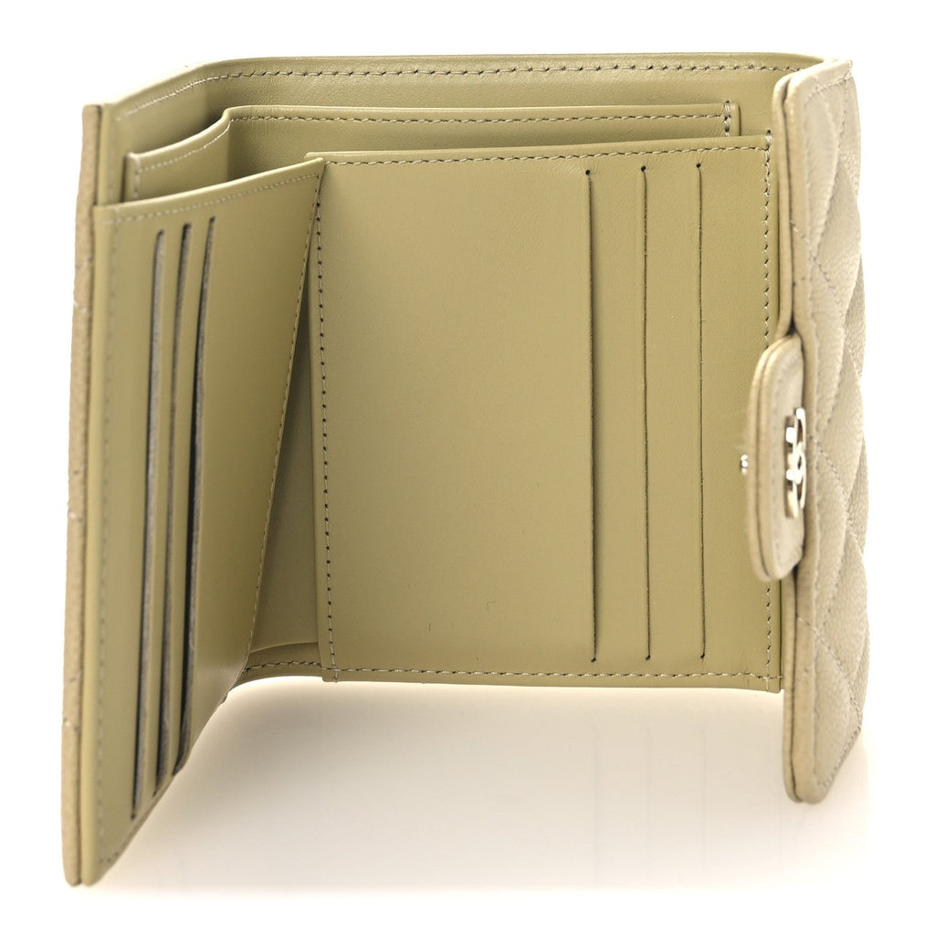 Caviar Quilted Compact Flap Wallet Light Green
