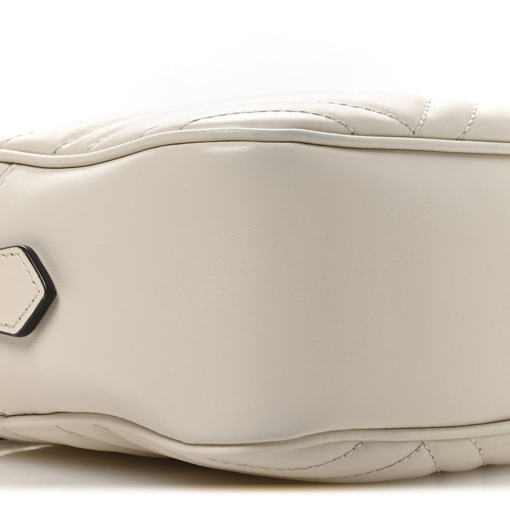 Gucci Calfskin Matelasse Small GG Marmont Chain Shoulder Bag White