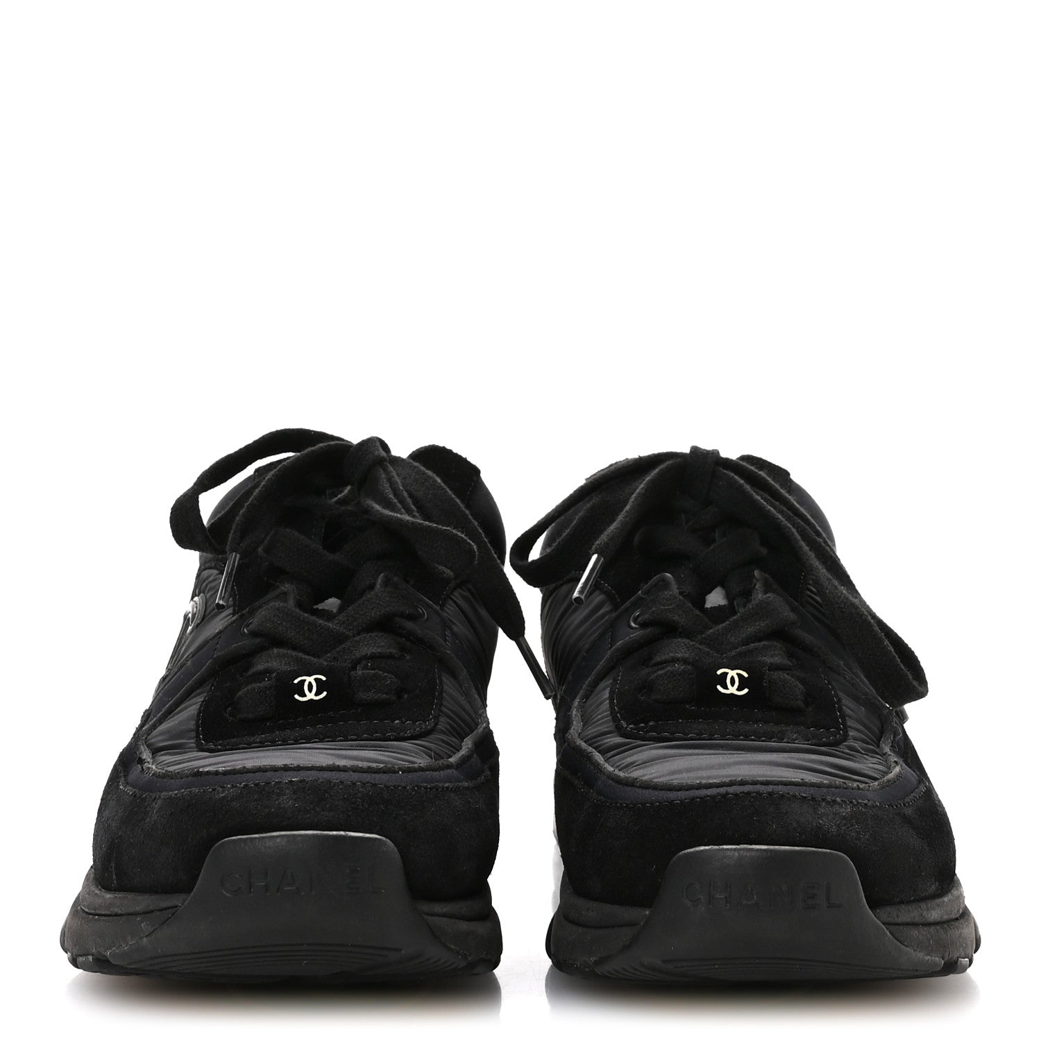 Fabric Calfskin Suede CC Sneakers 35.5 Black