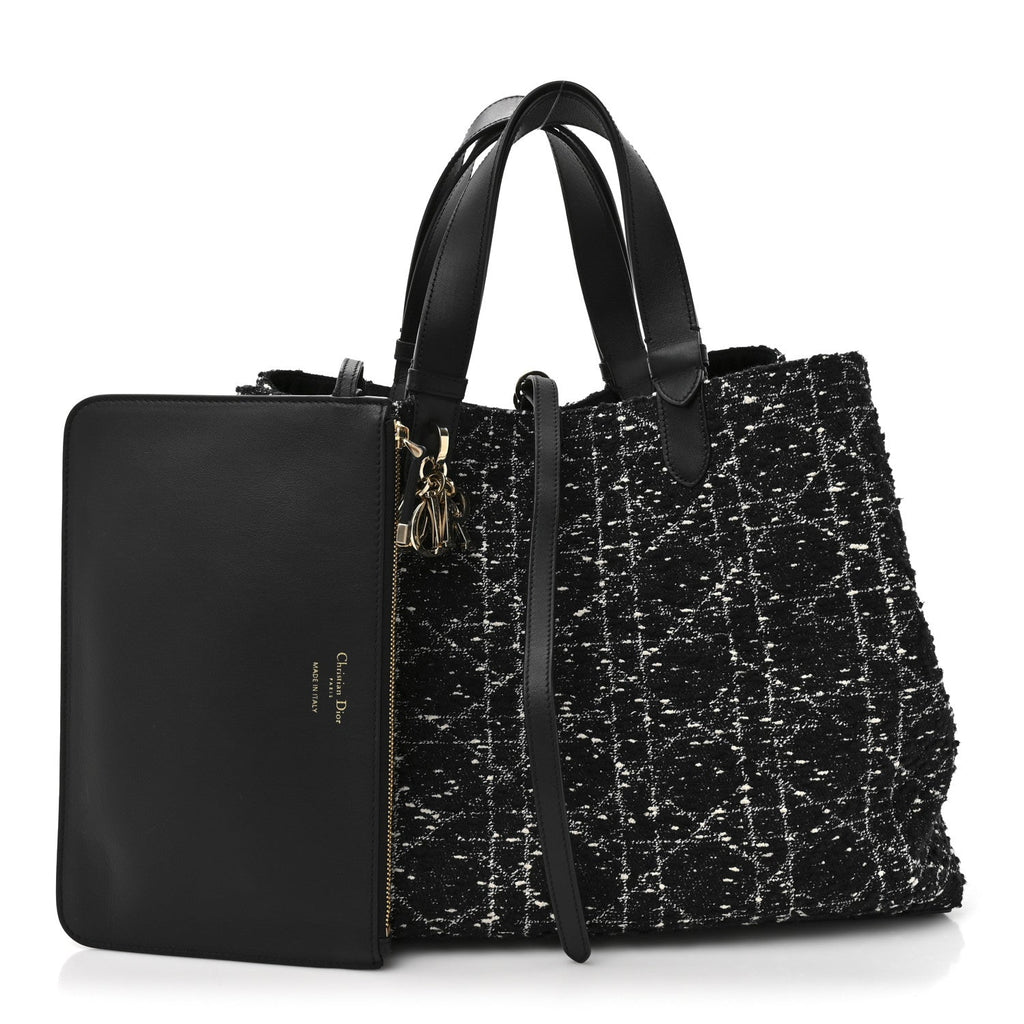 Christian Dior Tweed Cannage Large Toujours Black White