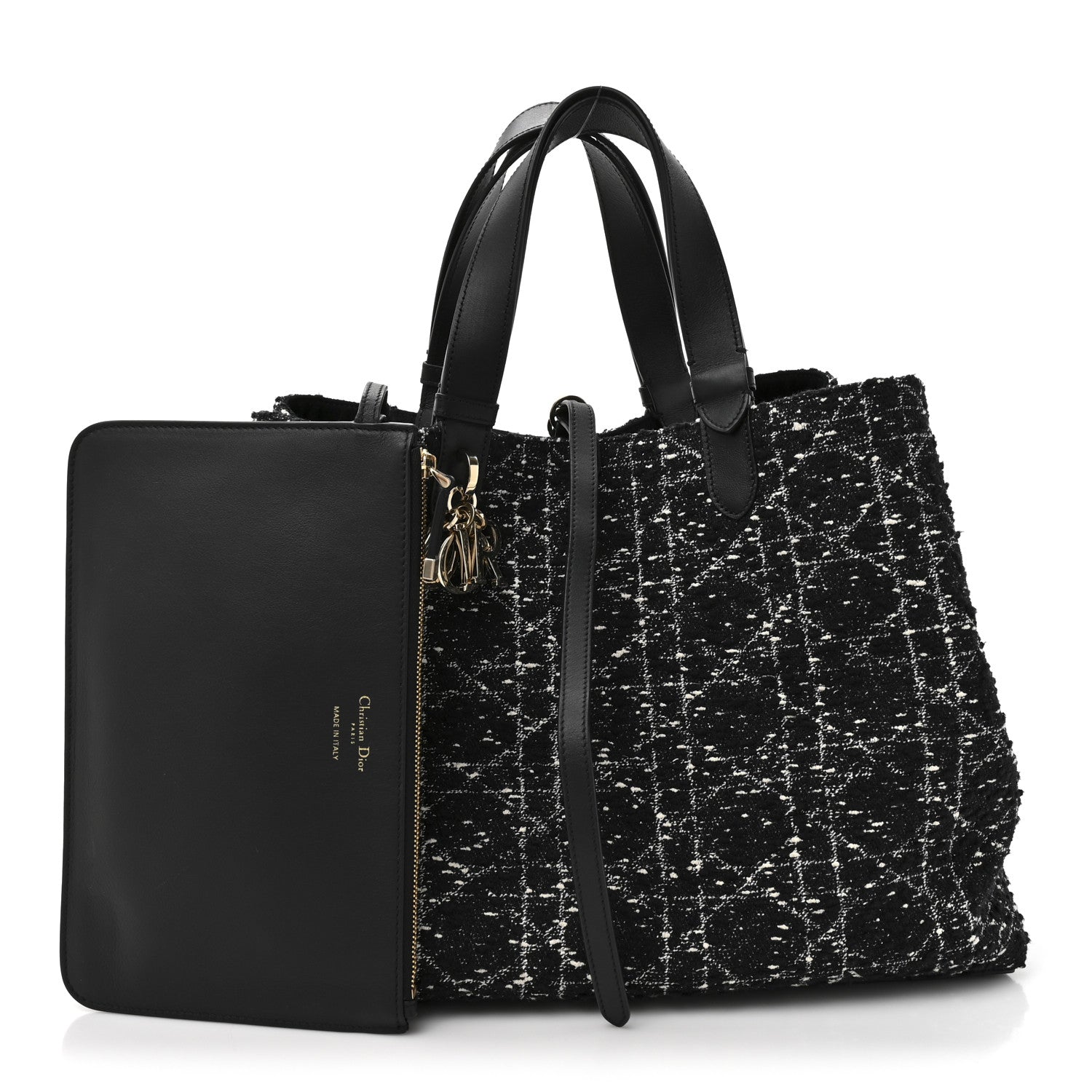 Christian Dior Tweed Cannage Large Toujours Black White