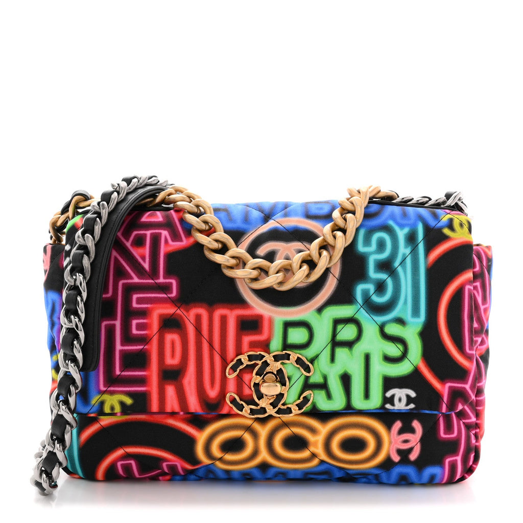 Chanel Fabric Printed Medium Chanel 19 Flap Black Multicolor