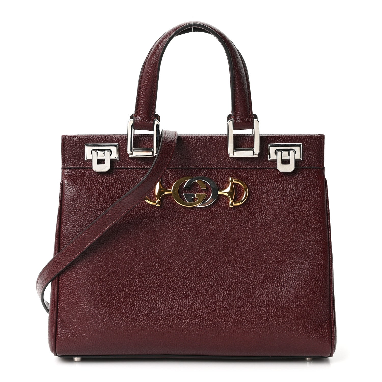 Gucci Grainy Calfskin Small Zumi Top Handle Bag Vintage Bordeaux