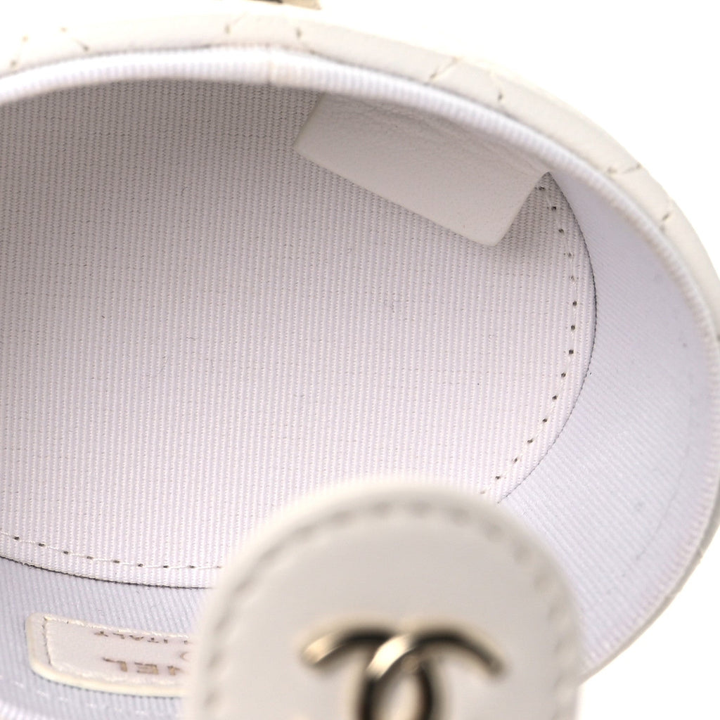 Chanel Lambskin Quilted Round Mini Vanity Case With Chain Case With Chain White