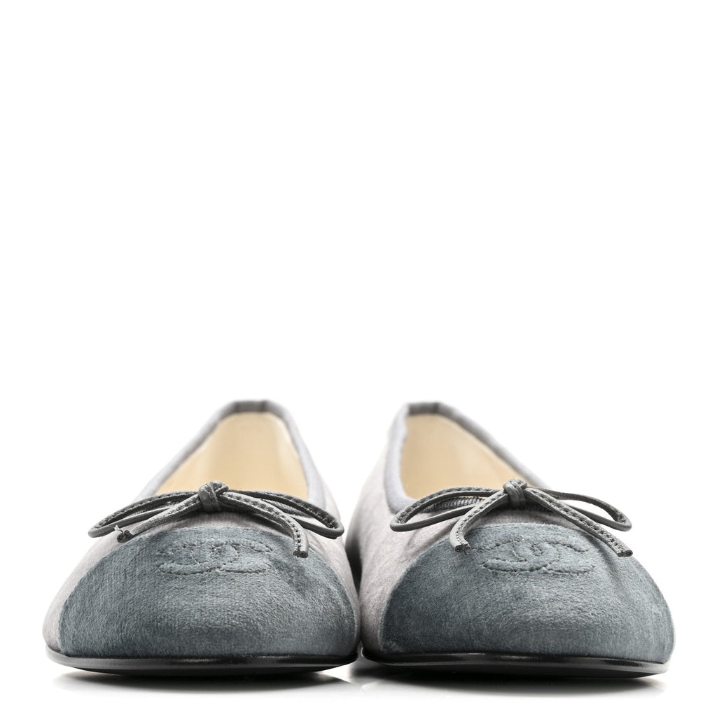Chanel Velvet Cap Toe Ballerina Flats 36.5 Grey Green