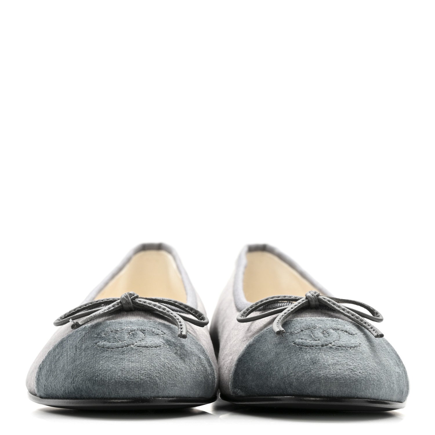 Chanel Velvet Cap Toe Ballerina Flats 36.5 Grey Green