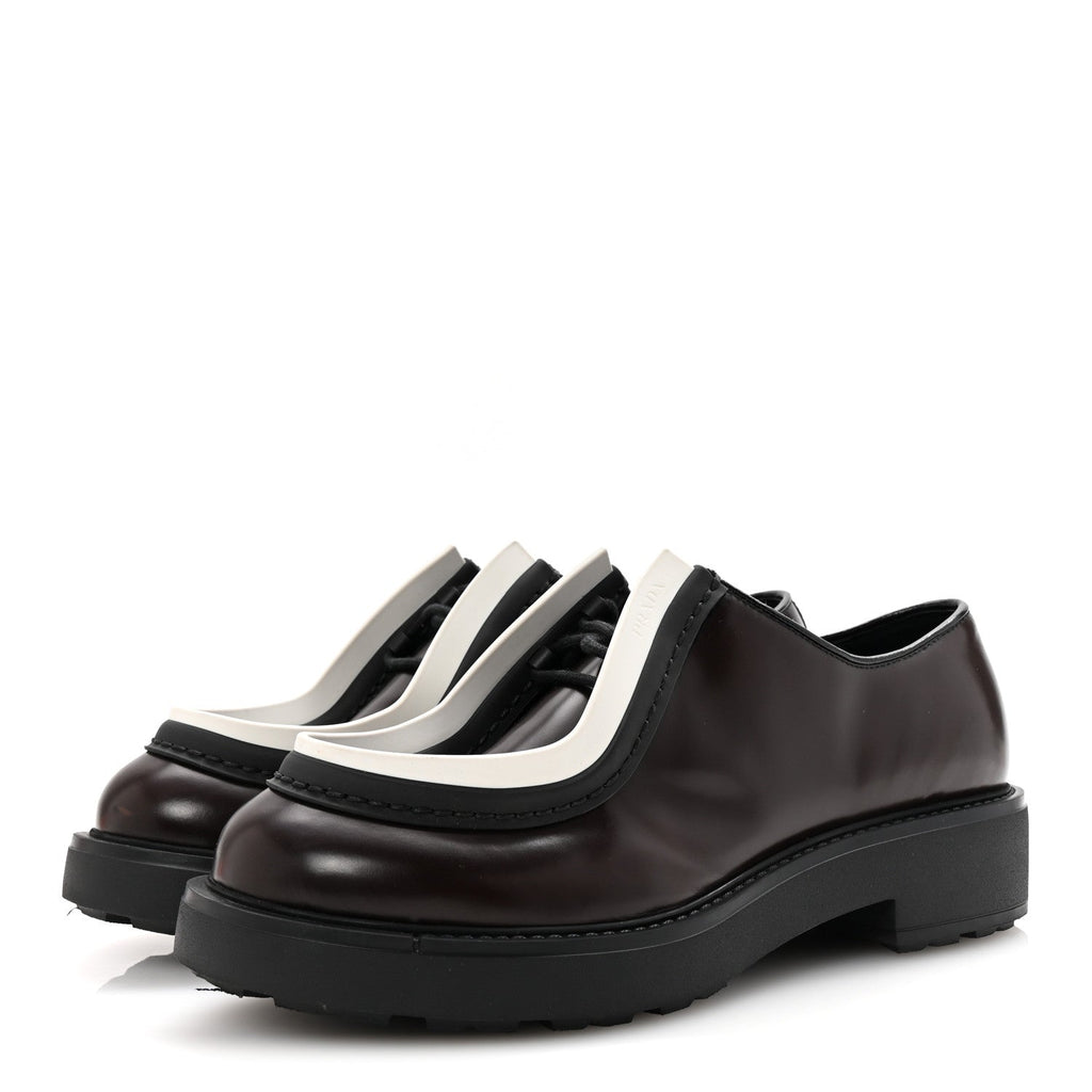 Prada Spazzolato Rois Monolith 55mm Derby Loafers 8 Dark Brown Black