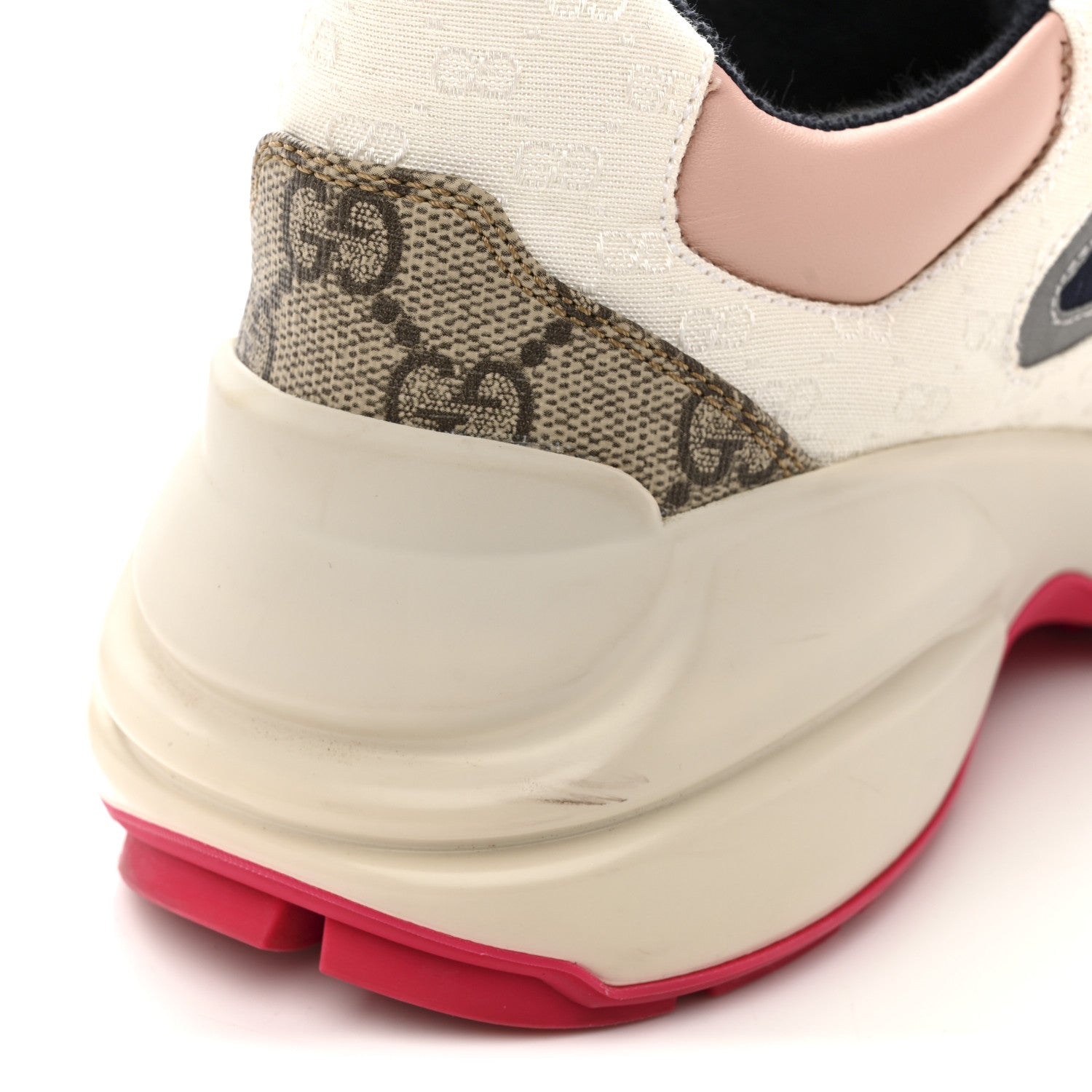 Gucci GG Supreme Monogram Mix Monogram Womens Rhyton Sneakers 37.5 London Blue Beige Pale Pink