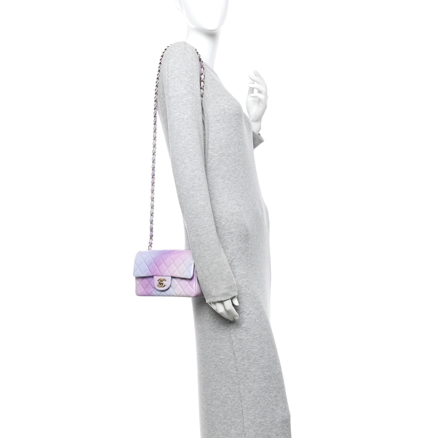 Chanel Calfskin Quilted Mini Cloudy Tie Dye Rectangular Flap Purple Blue Pink