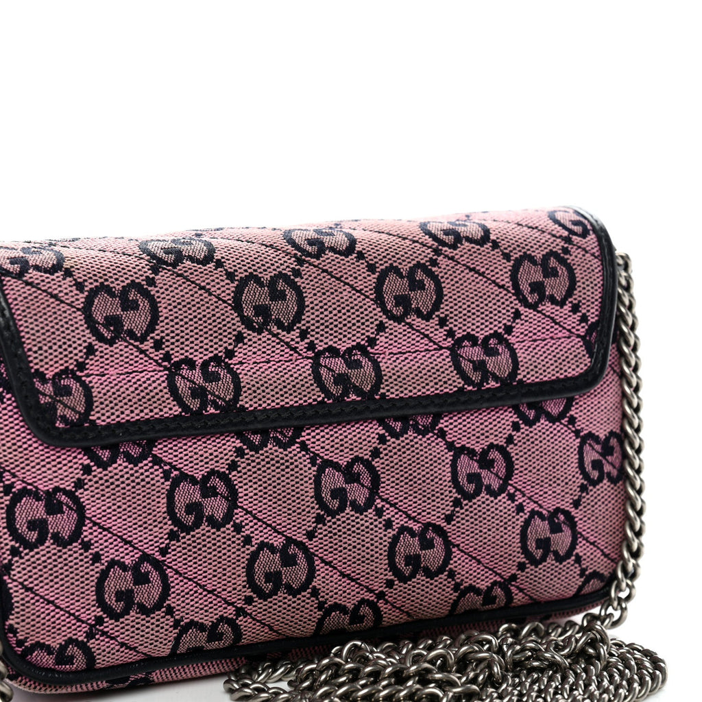 Gucci Monogram Multicolor Matelasse Diagonal Super Mini GG Marmont Shoulder Bag Pink Blue