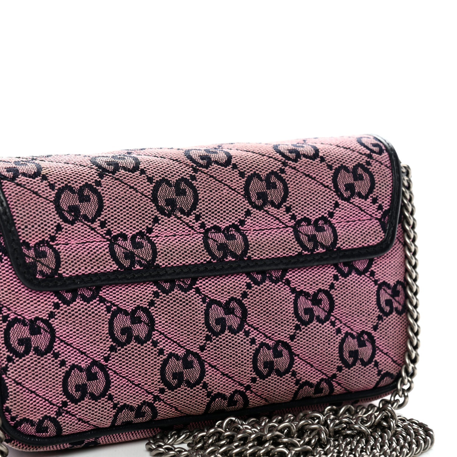 Gucci Monogram Multicolor Matelasse Diagonal Super Mini GG Marmont Shoulder Bag Pink Blue