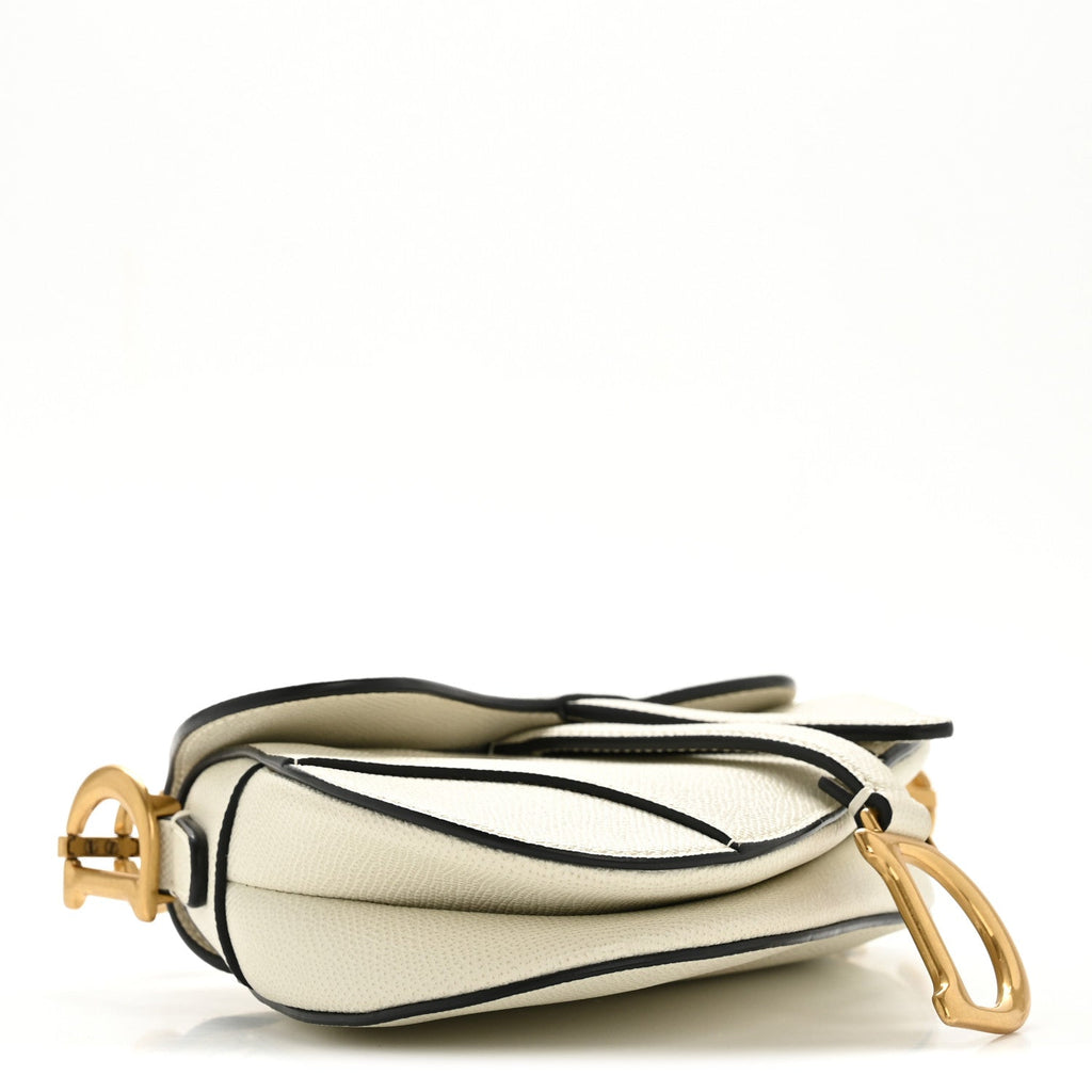 Christian Dior Grained Calfskin Mini Saddle Bag White