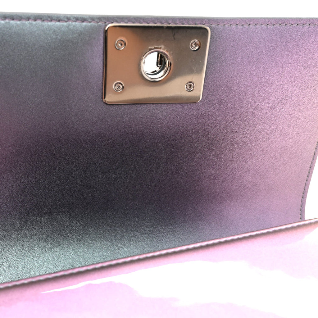 Chanel Iridescent Patent Calfskin PVC Quilted Small Boy Flap Light Purple
